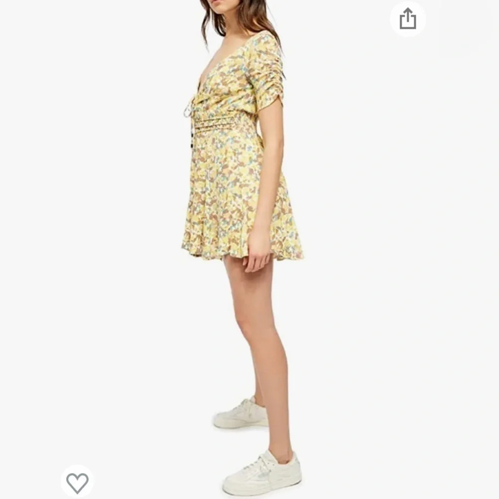 FREE PEOPLE  Forget Me Not V Neck Floral Lined Ruched Sleeve Mini Dress 4 - Picture 2 of 5